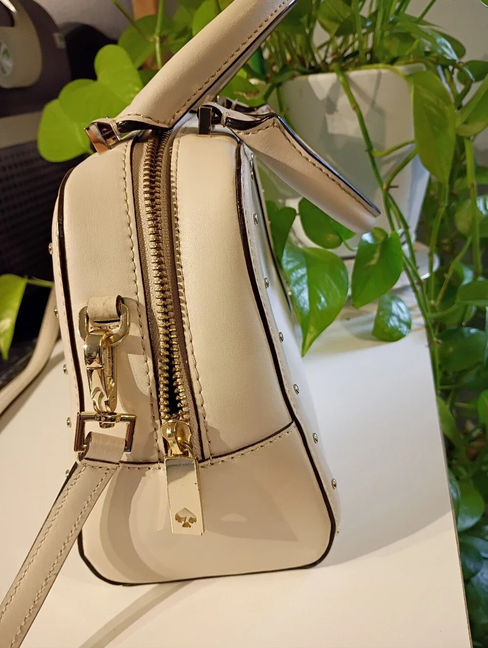 kate spade Cream Studded Satchel with Gold Hardware